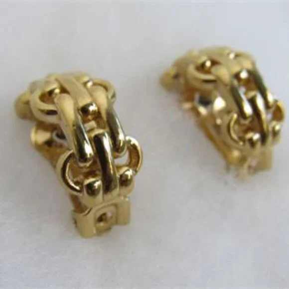 Christian Dior Gold Tone Half Hoop Earrings - Picture 1 of 8